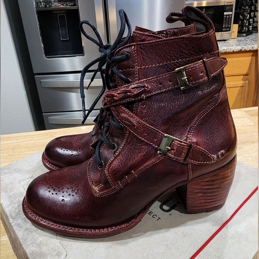 NEW Bed Stu Allie Burgundy Leather Ankle Boots - Picture 2 of 11